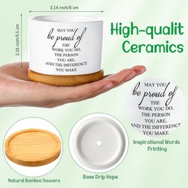 12 Pieces May You Be Proud Gift Succulent Pots 3.15 Inch Mini Ceramic Plant Pots with Bamboo Tray Small Flower Pots for Coworker Employee Volunteer Nurse Appreciation Thank You Gifts