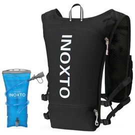 INOXTO Running Hydration Vest Backpack,Lightweight Pack with 1.5L Water Bladder and 250ml Soft Flask Daypack for Hiking Trail Running Cycling Race Marathon for Women Men (Black, Standaed)