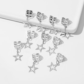20Pcs Hollow Star Hair Clips | Silver Hair Jewelry Rings & Cuffs for Braids, Dreadlocks | Boho Hair Accessories for Women | Festival Braiding Beads Ch