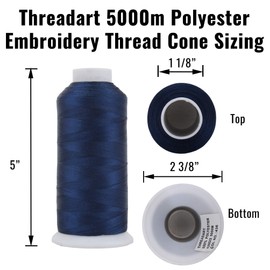 Threadart Large 5000m Cones Polyester Machine Embroidery Thread | Huge 5000M (5500 Yard) Cones 40wt | Compatible With Janome Bernina Embroidery & Sewing Machines | No. 102 - Black