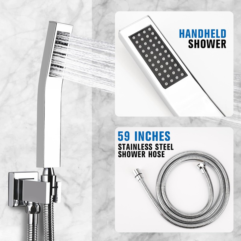 PGKKLE 12 Inch Rainfall Shower System - Wall Mounted Complete