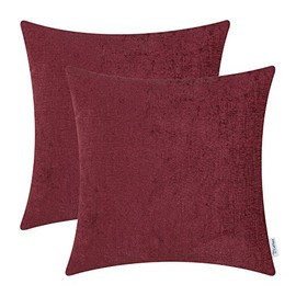 CaliTime Pack of 2 Cozy Throw Pillow Covers Cases for Couch Sofa Home Decoration Solid Dyed Soft Chenille 16 X 16 Inches Burgundy