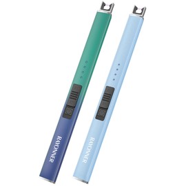 RAYONNER Rechargeable Electric Candle Lighter Windproof Plasma Arc Lighter for Deep Jars, BBQ Camping Flameless Fire Starter Christmas Stocking Stuffers Gift (Green&Blue Gradient+Sierra Blue)