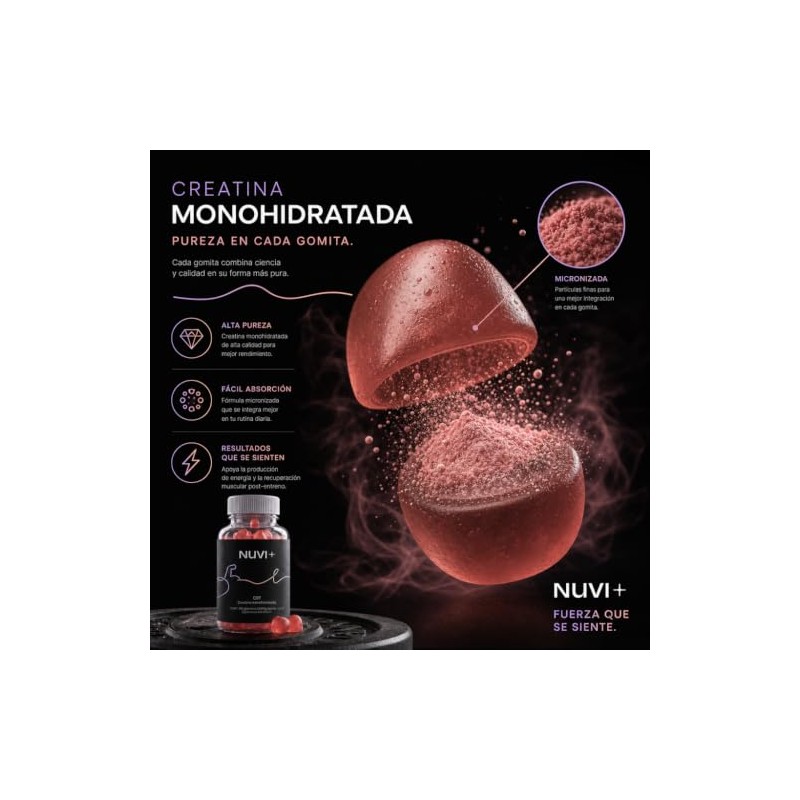 Gomitas de Creatina Monohidratada sin Azúcar para 30 Días NUVI+