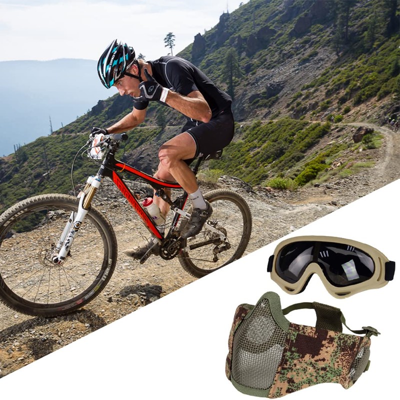 Yzpacc Airsoft Mask with Glasses, Foldable Half Face Airsoft Mesh