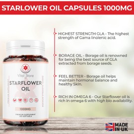 Starflower Oil Capsules 1000MG - 120 Soft Gels - Borage Oil - Gamma Linolenic Acid - Vegan Friendly High Strength
