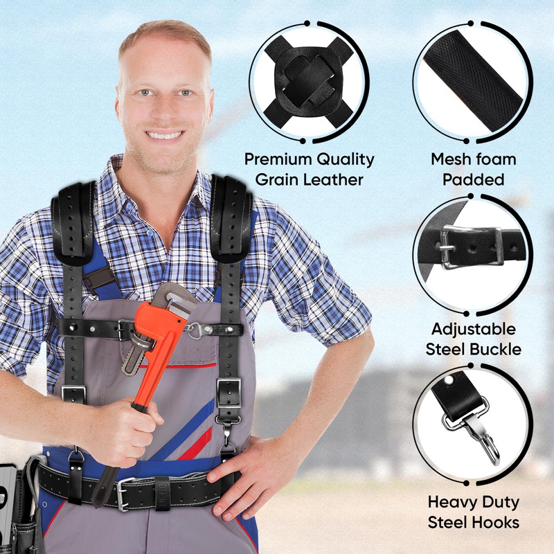FUERI Leather Tool Belt Suspender for Men, Heavy Duty Comfort