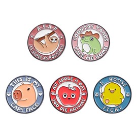 Round Cartoon Enamel Pins Letter Animal Series Brooches Lapel Badge Duck Frog Sloth Capy Enamel Pin for Backpacks Badges Hats Bags Lapel Pins Accessory for Women Girls Gift