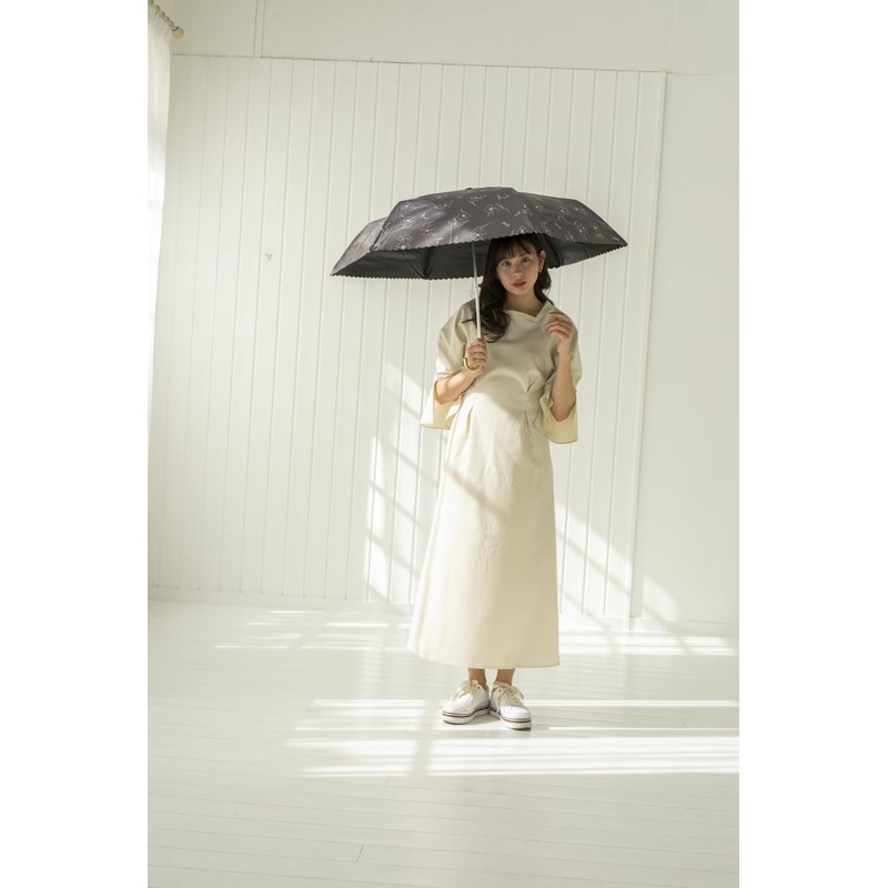Nakatani Natural Basic Folding Umbrella, UV Lyrica, Charcoal Gray [924-055],