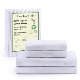LANE LINEN LANE LINEN 100% Organic Cotton Full Sheet Set, Low Pilling Fade Resistant Machine Washable Naturally Cooling Full Bed Sheets, Soft & Comfy Printed Cotton Bedding- Blue Ticking Stripe