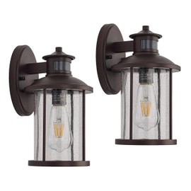 MICSIU 11.5 Inch Motion Sensor Exterior Wall Sconce 2 Pack, Dusk to Dawn Outdoor Lighting with Clear Seedy Glass, Oil Rubbed Bronze Outside Lights for Porch, Garage, Doorway, Pathway.