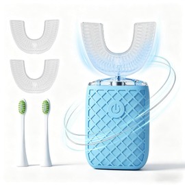 Sonic Electric U Shaped Toothbrush for Adults, Automatic Full Mouth Cleaning Toothbrush, 360° Stain Removal, IPX7 Waterproof Rechargeable, 3 U-Shape & 2 Straight Brush Heads (Blue)