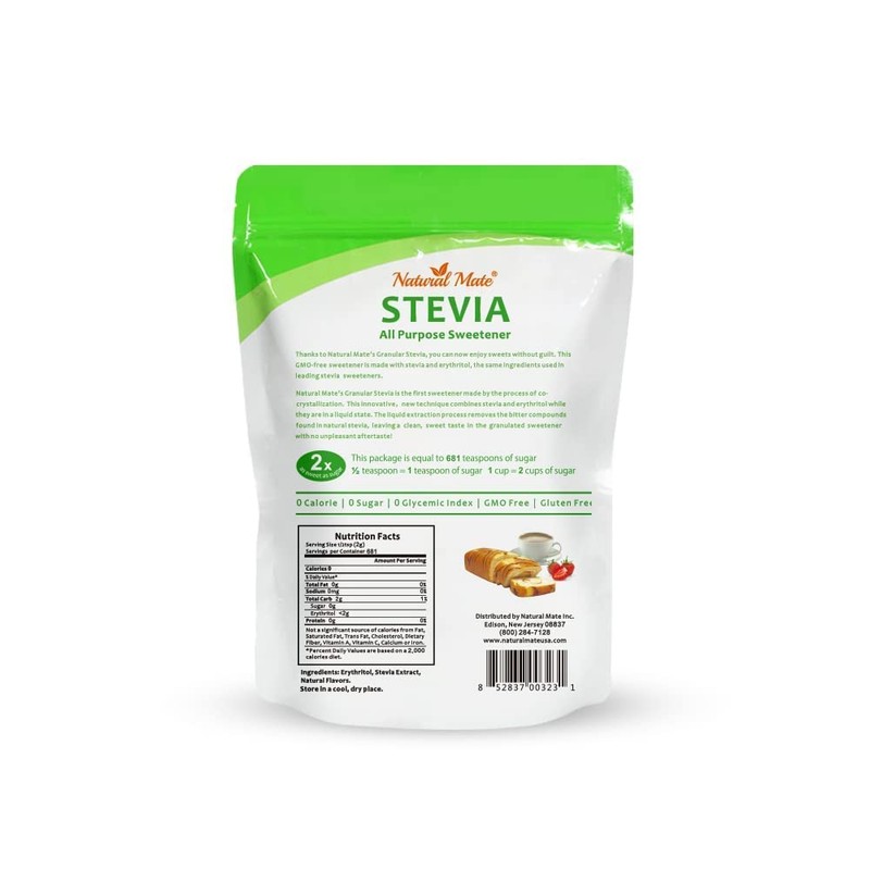 Natural Mate Zero Calorie Sweetener - Organic Stevia Granular Powder