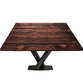 JRMRNEI Square Fitted Table Clothes, Wood Grain Elastic Edge Home Decor Tablecloths, Polyester Table Cover, for Family Living Room Patio Tablecloth,Fitted for 30"x30" Table, Texture Old Dark