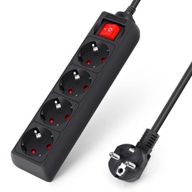 Aigostar Power Strip 4-Way with Switch Table Socket Child Lock 3 m Cable Black