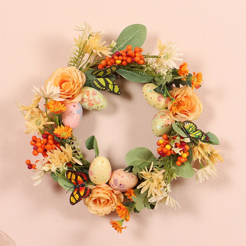 Easter Egg Garland Wreath Natural Rattan Artificial Wreath Easter Decoration