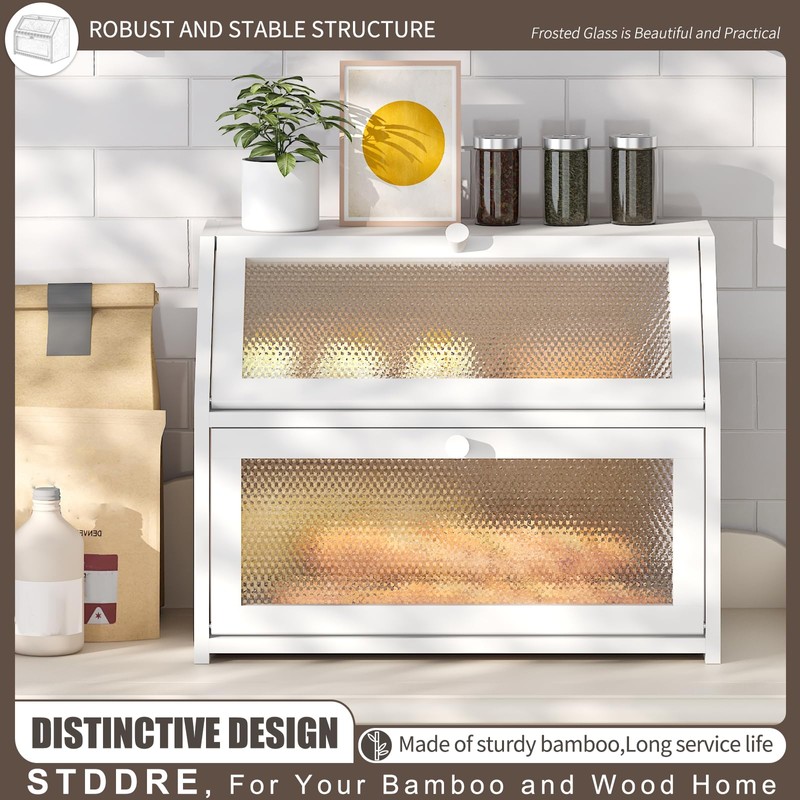 STDDRE Bread Box for Kitchen Countertop Bin Double Layer Bread