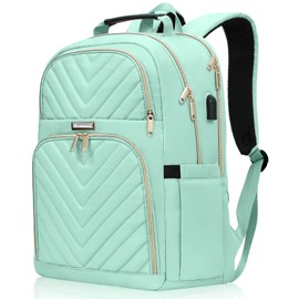 Travel Laptop Backpack, School Backpack for Teens, 15.6 Inch Quilted Work Backpack Purse with Charging Port, Large Anti-theft Teacher Bookbags for Boys Girls, Casual Daypacks for Men Women, Teal