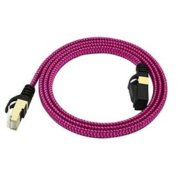 Cable de conexión ultraplano CAT7 10 Gigabit Ethernet con conectores RJ45 chapados en oro y blindados y cubierta trenzada de nailon para módem router red LAN (rojo rosa)