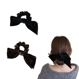 JIMIGUGU Hair Scrunchie, Velour Ribbon, Bow Tie, Set of 2, Fabric, Girls, Hair Ornament, Autumn and Winter, Adult, Fashionable, Women's, Weddings, Graduation Ceremonies, School Entrance Ceremonies