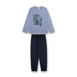 Jungen-Schlafanzug Blau | Hochwertiger und bequemer Schlafanzug aus Baumwolle für Jungen. Langarm Schlafanzug mit Wolf-Motiv | Pyjamaset für Jungen
