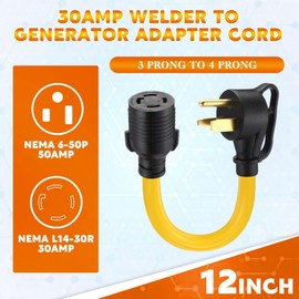 Tellegloww 30 Amp Welder Adapter Cord Compatible with NEMA 6-50P to L14-30R, 3 Prong 50Amp Welding Outlet to 4 Prong 30Amp Generator Locking Plug Adapter, Generator to Welder Adapter STW 10 AWG, 1FT