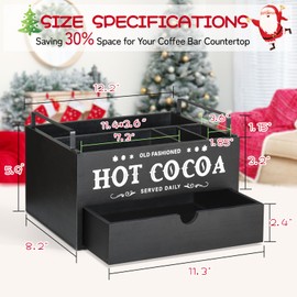 Hot Chocolate Bar Organizer with Drawer, Farmhouse Hot Cocoa Bar Supplies Organizer for Hot Chocolate Maker, Countertop Wood Coffee Station Organizer Cocoa Decorative Storage Bins, Cocoa Lovers Gift