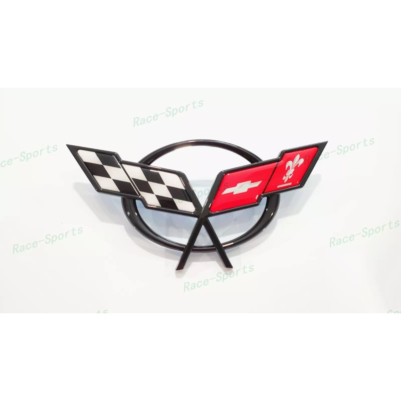 AUTO 1PC Black Front Bumper Cross Flags Emblem Badge Fit