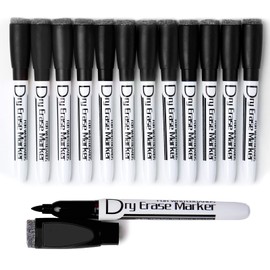 VILMA Magnetic Dry Erase Markers With Eraser Low Odor Fine Tip Whiteboard Pens Pack of 12, Black