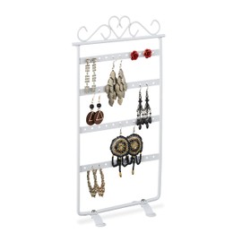 Relaxdays Earring Holder, Jewellery Stand for Stud Earrings & Long Earrings, Earring Stand, Iron, 30.5 x 16.5 x 6.5 cm, White, 1 Piece