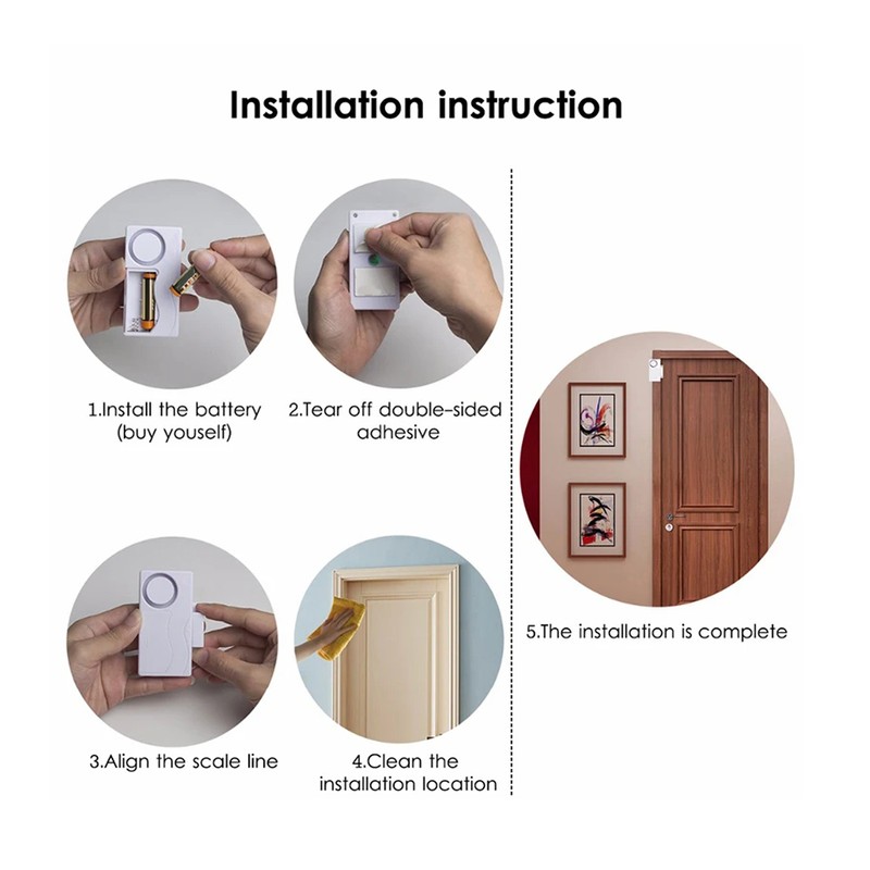 Door Open Sensor Alarm 105dB Low Battery Alert Doorbell Function