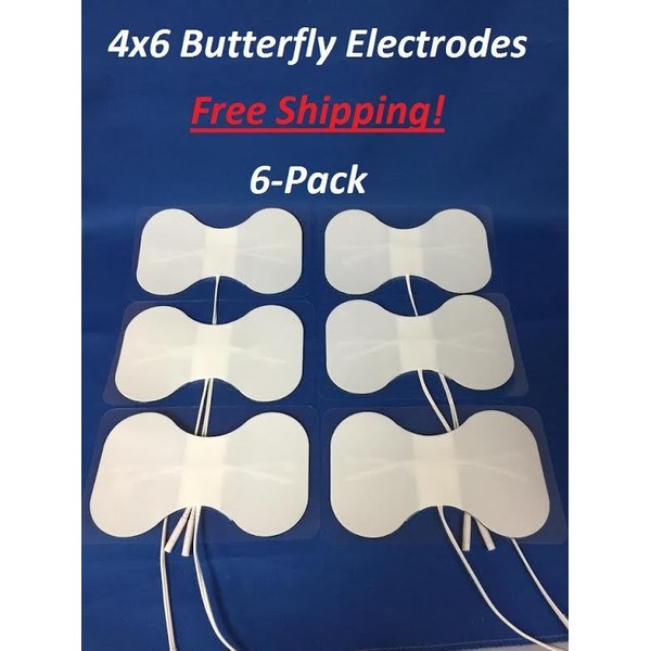 6 Pads 4"x 6" Premium White Foam Butterfly Tens Unit Electrode-Tens Unit- EMS