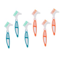 Gatuida 6pcs Double Sided Denture Brush with Ergonomic Slip Handle for Precision Cleaning Dentures and Gums Travel Friendly Bristles for Home Go Use