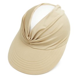 Women Visor Ponytail Sun Hat UPF 50+ UV Protection Wide Brim Beach Cap Summer Hat Outdoor(Khaki)