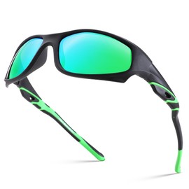 Pro Acme Children's Sunglasses Boys Girls Polarised Sports Sunglasses Flexible Unbreakable Baseball Shades for Children Age 3-10, C4*matte black green | green mirrored lens, M