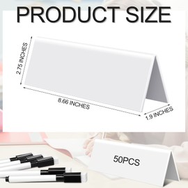 Fainne 50 Sets Reusable Name Tent Cards with Black Markers Dry Erase Name Tent Cards Wipe Clean Desk Name Tags Classroom Guest Name Plate for Weddings, White, 8.66 x 2.75 x 1.9 Inches