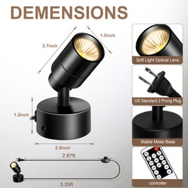 FZWLE 5W LED Indoor Spotlights with Remote - Dimmable & Timer, 3 Color Temperatures, 3000K/4000K/5000K- Ideal for Plants, Pictures & Artwork - Floor & Wall Accent Lights with 5.9FT Plug Cord
