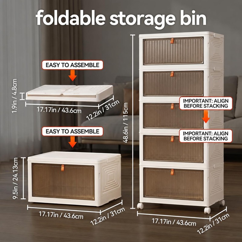 170 Qt Large Storage Bins with Lids, 5 Tier Stackable