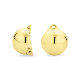 Simple Basic Button Style Half Round Ball Round Dome Clip On Earrings For Women Non Pierced Ears 14K Gold Plated Polished .925 Sterling Silver Alloy Clip
