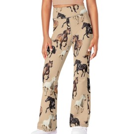 GWDDCMGYH Children's Yoga Pants Stylish Horse Print Elastic High Waisted Long Flared Leggings Casual Comfy Outfit Size Bootcut Sweatpants for Daily Wear