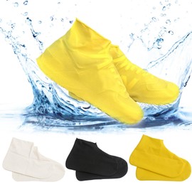 GmwyCzV 3 Pairs of Shoe Covers Waterproof, Non-Slip Rain Protection Shoes, Reusable Latex - Overshoes with Non-Slip for Rain, Snow Day, Desert Beach, Muddy Roads (Children, Men, Women), Black, White,