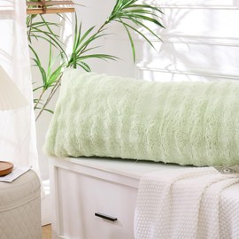 Fluffy Faux Fur Body Pillow Cover Super Soft Cozy Plush Bedding Pillow for Couch Sofa Plaid Striped Decorative Body Pillowcase 1 Piece, Light Green, 20 x 54 Inches