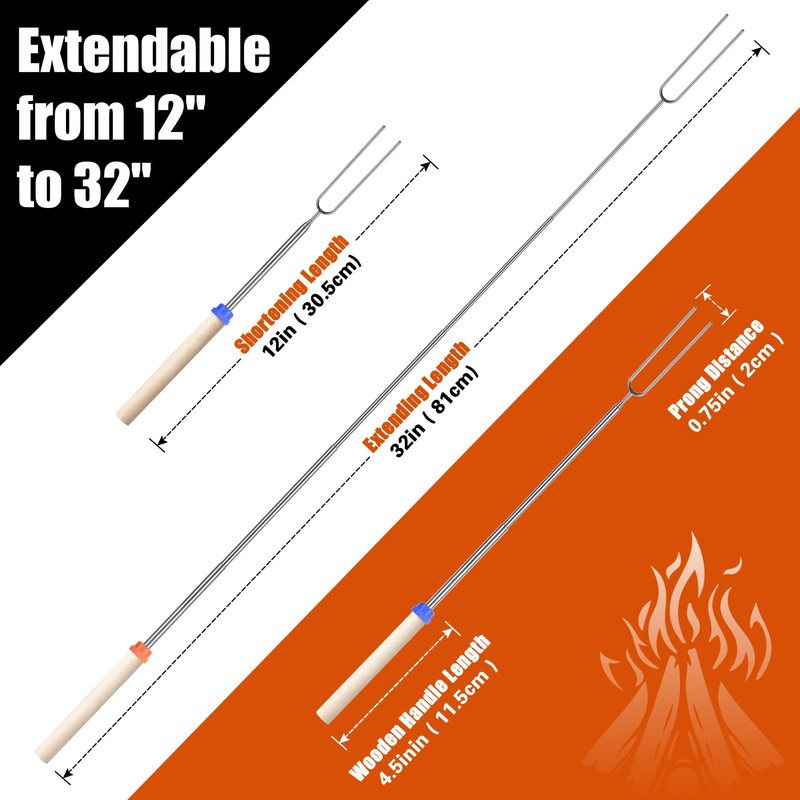Briout Extendable Stainless Steel Roasting Sticks - Smores Sticks for