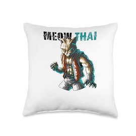 Muay Thai Cat Meow Thai Punching Bag Funny Fighting Throw Pillow