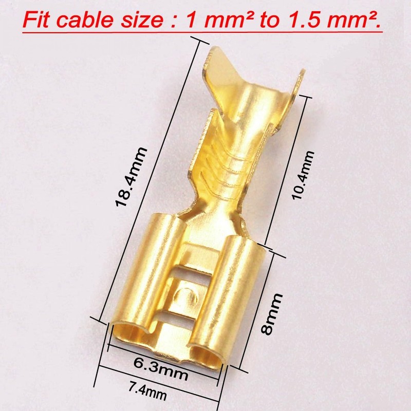JZK 100pcs 6.3mm Female Spade Crimp Terminals Connector Quick Splice