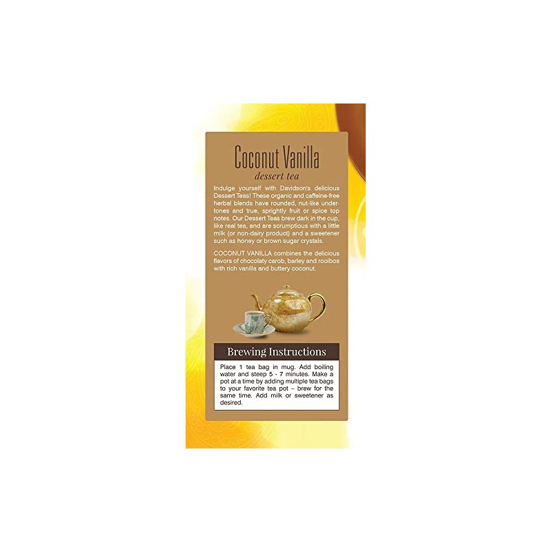 Davidson's Organics, Coconut Vanilla, 25-count Tea Bags, Pack of 6