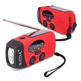 SUCCUL Multi-functional Disaster Prevention Radio, AM/FM Compatible, Disaster Prevention Flashlight, Large Capacity, 2,000 mAh, Smartphone Charging Function, Solar, USB Charging, Hand Crank, 3