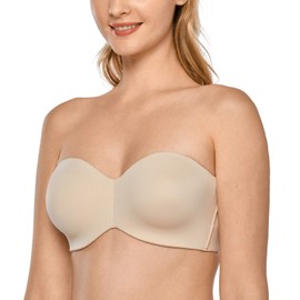 DELIMIRA Women's Strapless Bra Unlined Underwire Minimizer Plus Size Support Beige 34C