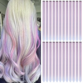 24 PCS Colored Hair Extensions Clip in 22 Inch Mix Color Long Straight Clip on Synthetic Hairpieces Colorful Party Highlights Hair Accessories Cosplay Christmas for Women