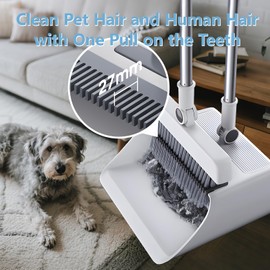 Wzxlj.Y Broom and Dustpan Set 3 in 1, Long Handle Broom with Dustpan, Adjustable Small Broom and Dustpan Set with Built in Comb Teeth, Ideal for Home Office Kitchen Cleaning (White)